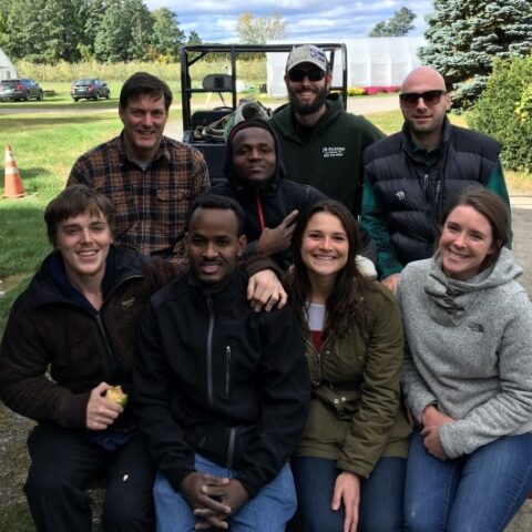 Group of Rhinos apple picking