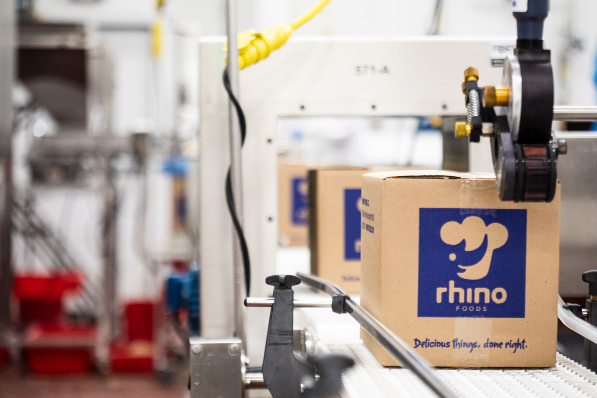 Rhino Foods boxes coming off the production line