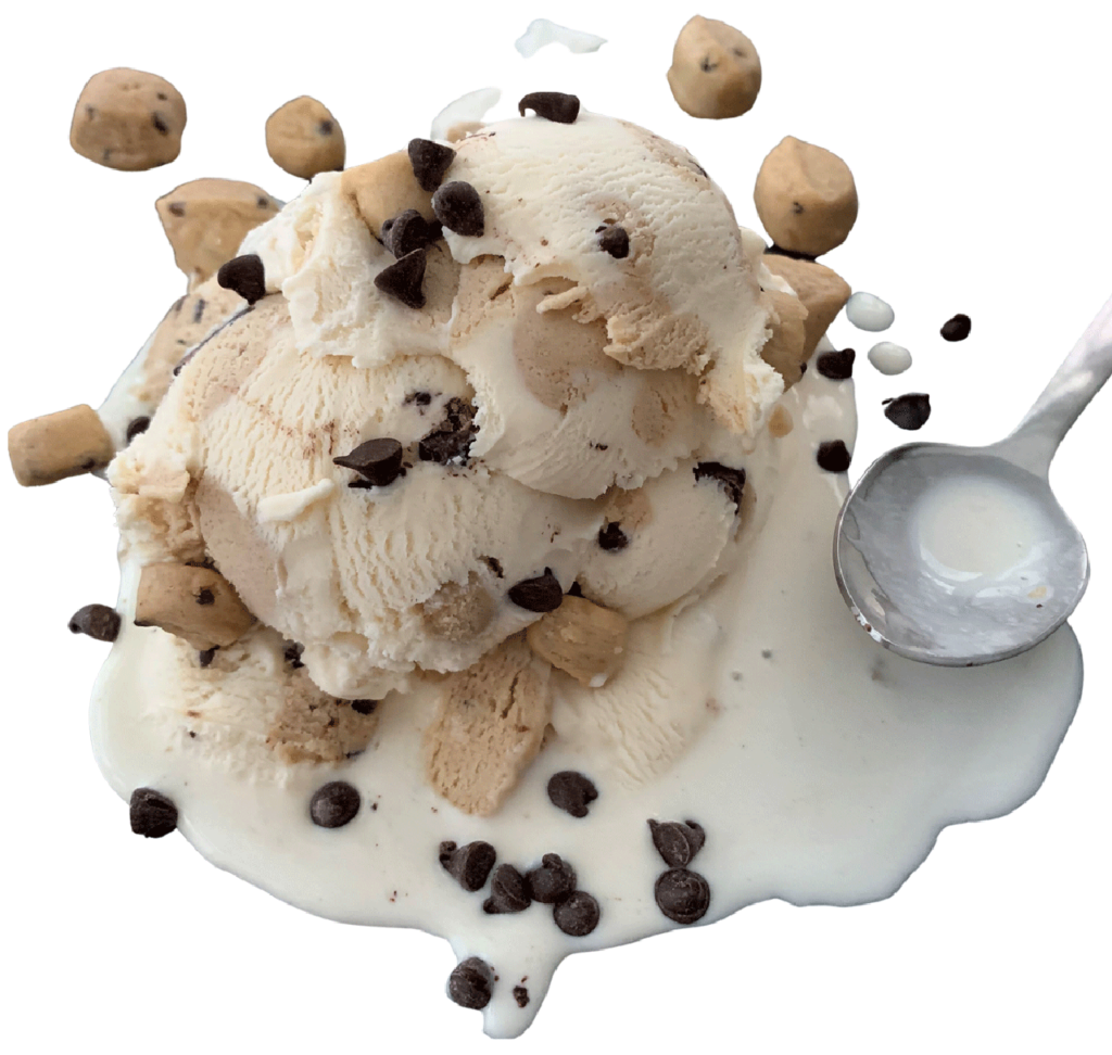 up-close ice cream with cookie dough inclusions