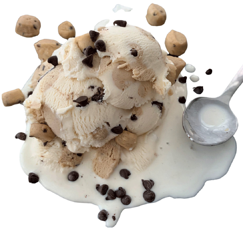 up-close ice cream with cookie dough inclusions